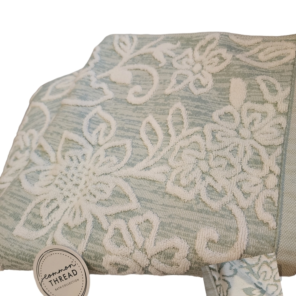 Seafoam Green One Bath Towel Raised Floral Textured Common Thread